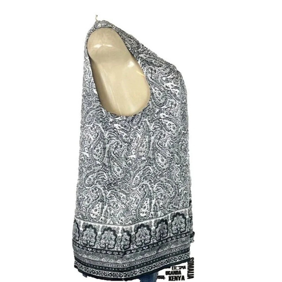 Dana Buchman L Black Paisley Print Scoop Neck Zip Back Detail Sleeveless Blouse - Picture 3 of 6